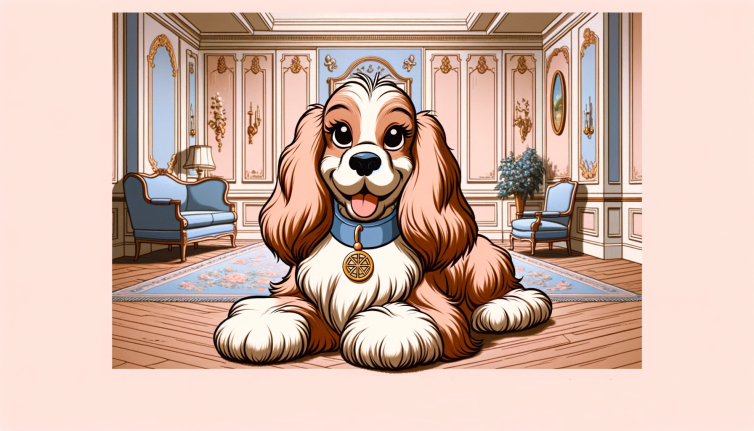 a cartoon dog sitting on the floor in a living room