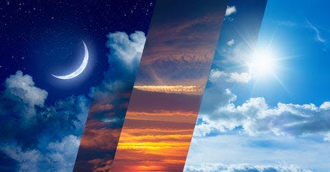 four different images of the sky and the moon